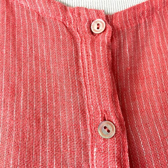 Eileen Fisher Linen 3/4 Sleeve Tunic Henley Shirt Striped Sz L - Picture 8 of 16